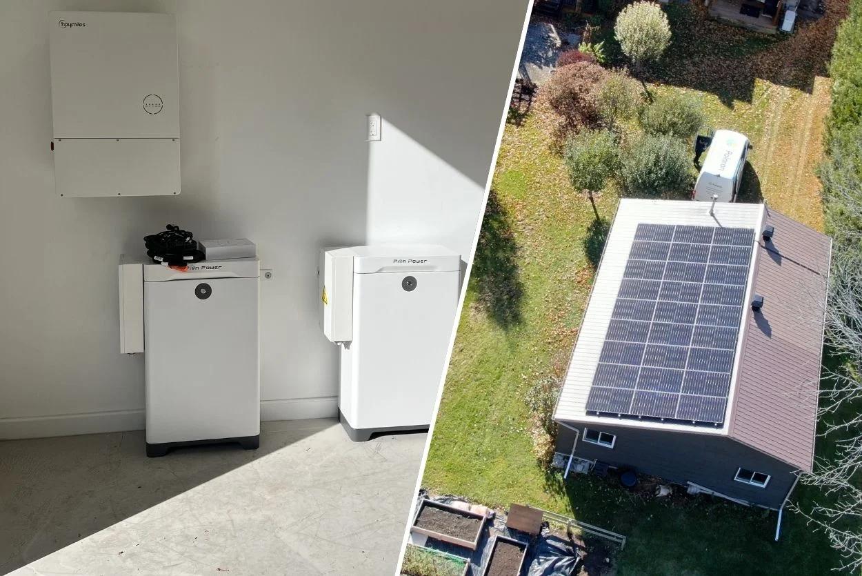A Pion Power battery and inverter installed in a house which has a solar energy system on it’s roof.