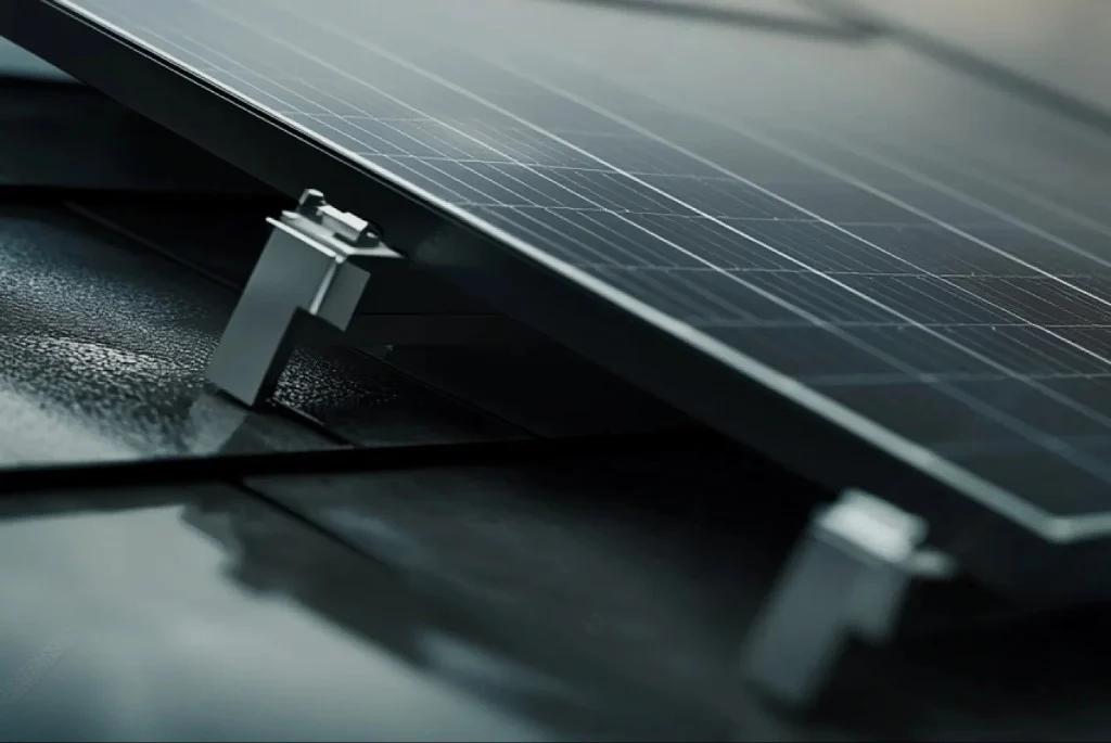 Close-up of commercial solar racking and mounting hardware
