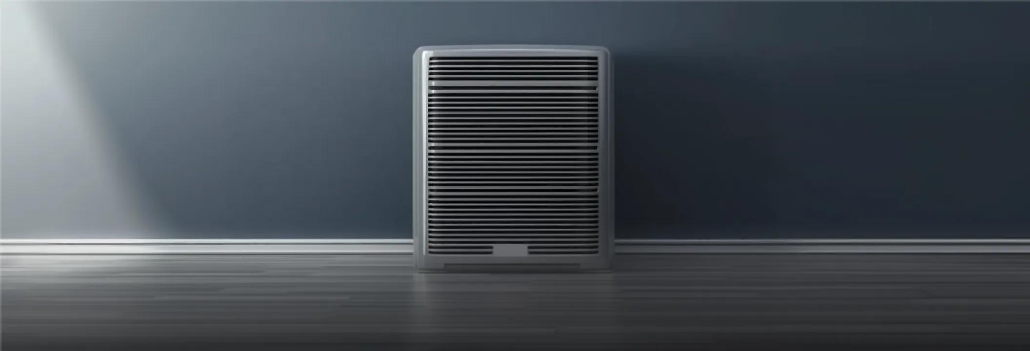 A modern, sleek dark grey residential central heat pump and energy-efficient furnace air handler unit.