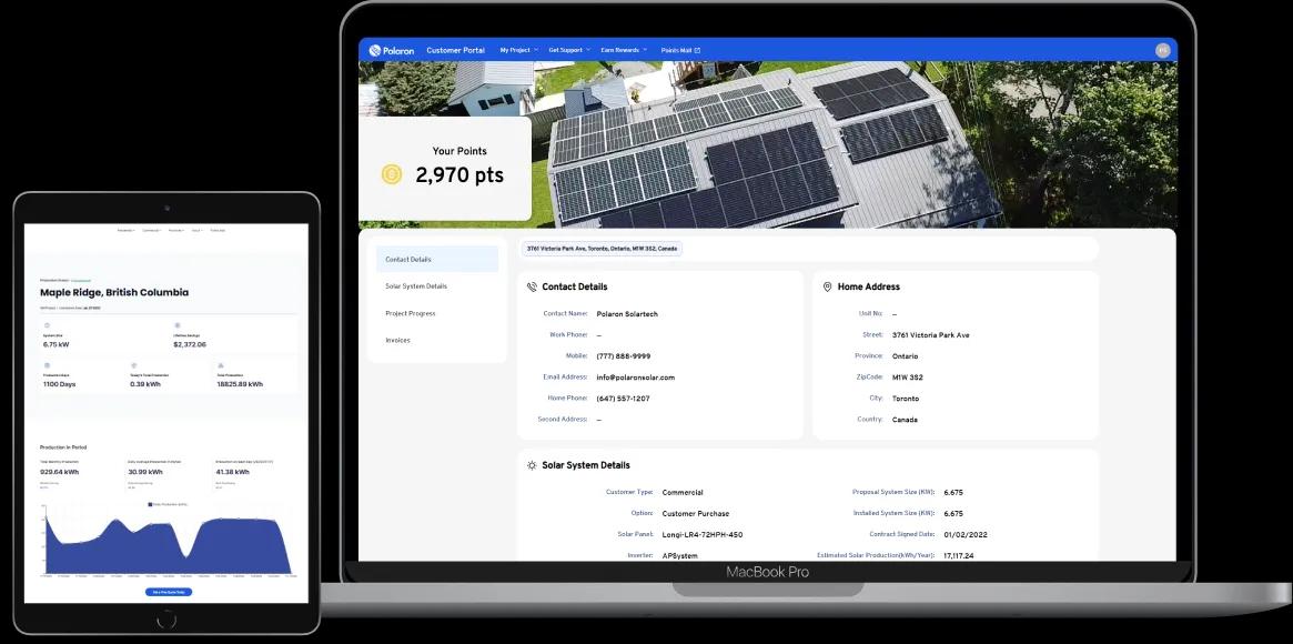 Polaron customer portal shown on a laptop and tablet